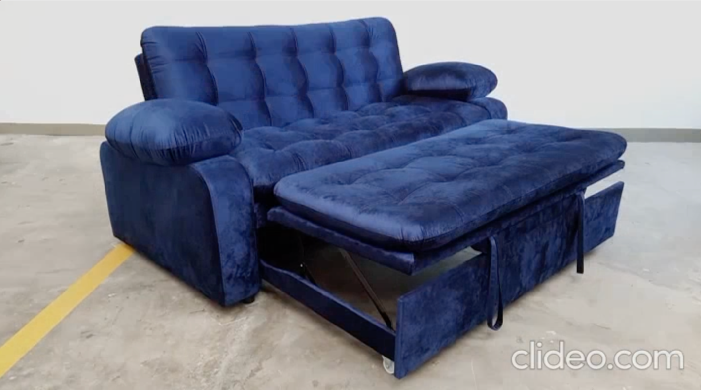 Sofacama Reclino azul abierto con superficie de descanso